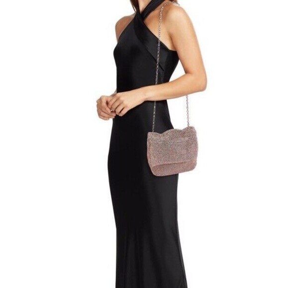 Le‎ Regale Bag Evening Purse Long Shoulder Strap Crystal Rhinestone Mesh Black - Picture 2 of 8